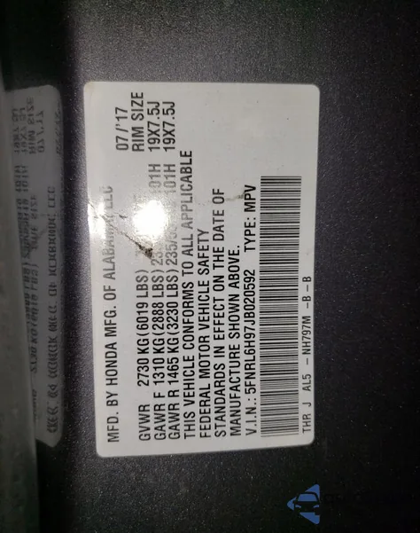 2018 Honda Odyssey Elite from USA, damaged, VIN 5FNRL6H97JB020592